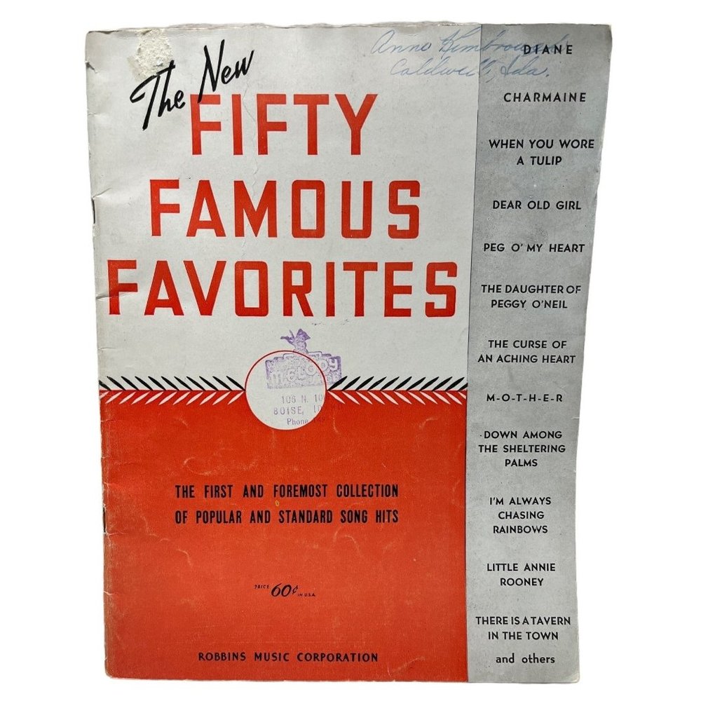 The New 50 Famous Favorites Piano Sheet Music Songbook 1940 Auld Lang Syne